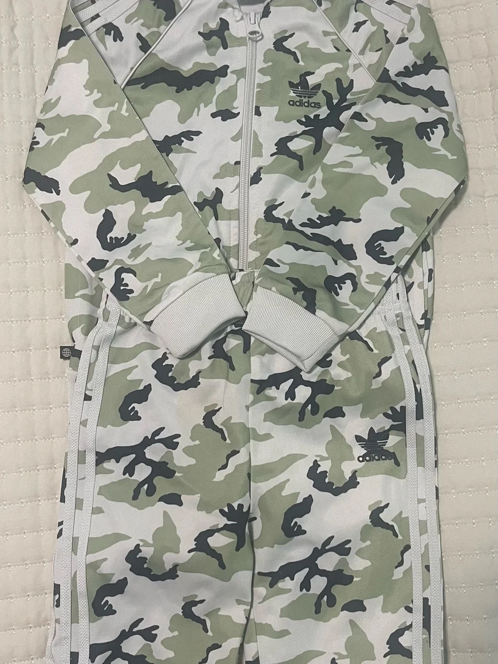 Adidas Kids Camo Zip Jacket and Pant Set in Green, Black